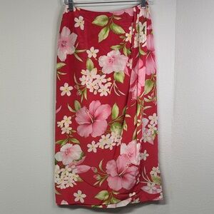 Vintage Talbots Petites 100% Silk Hawaiian Print Faux Wrap Lined Skirt 6 Petite